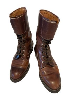 Evergreen Men’s Vintage Distressed Brown Leather Men’s Lace-Up Combat Boots Sz 9